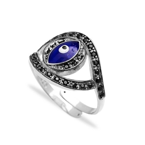 Evil Eye Shape Design Adjustable Ring Turkish Handmade Wholesale 925 Sterling Silver Jewelry
